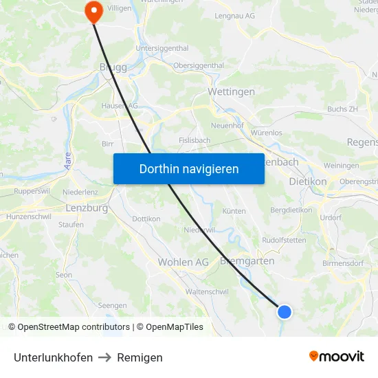 Unterlunkhofen to Remigen map