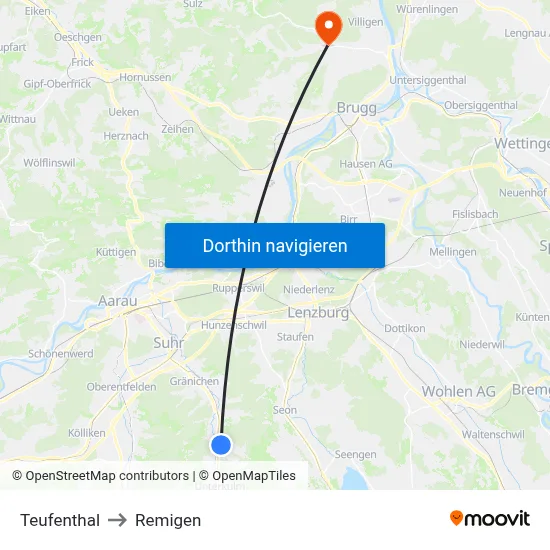 Teufenthal to Remigen map