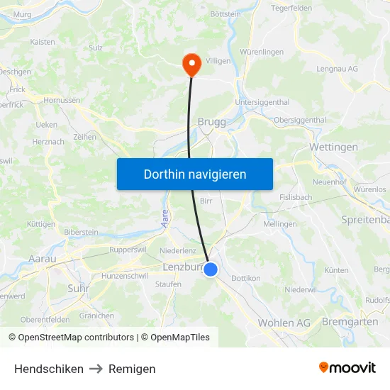 Hendschiken to Remigen map