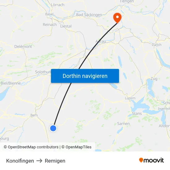 Konolfingen to Remigen map