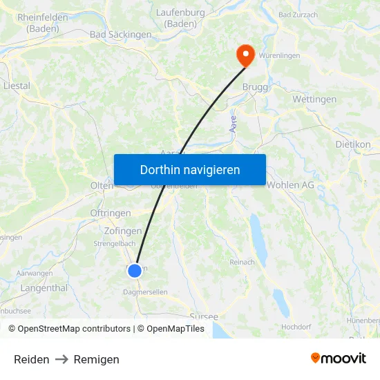 Reiden to Remigen map