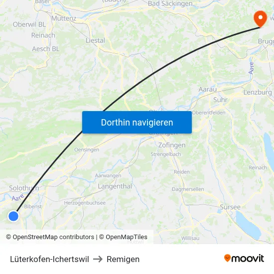 Lüterkofen-Ichertswil to Remigen map
