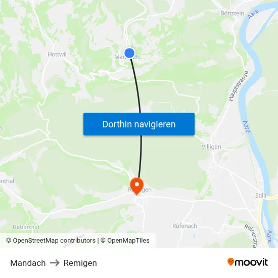 Mandach to Remigen map