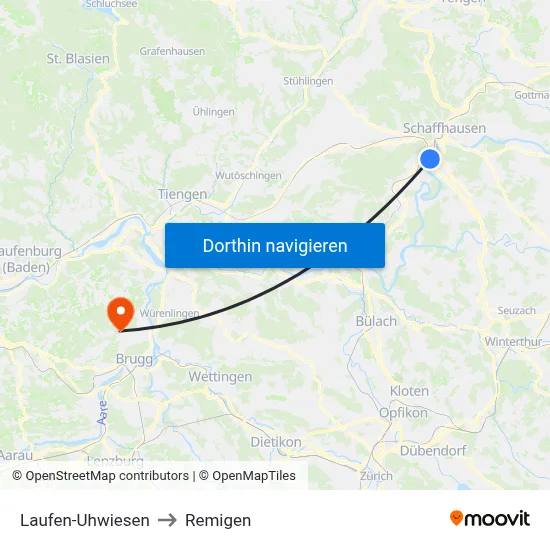 Laufen-Uhwiesen to Remigen map