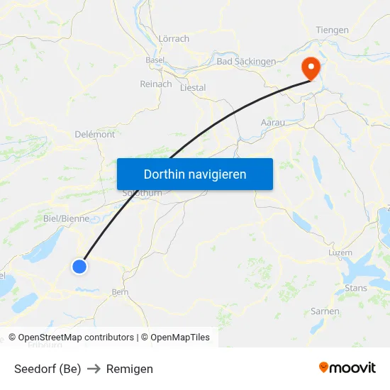 Seedorf (Be) to Remigen map