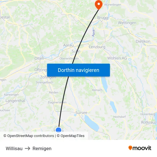 Willisau to Remigen map