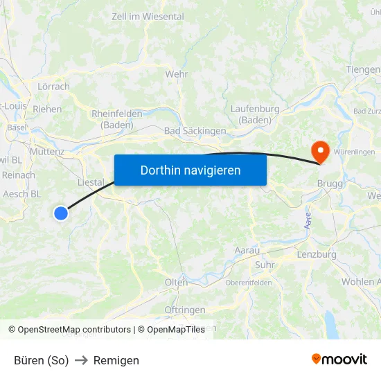Büren (So) to Remigen map