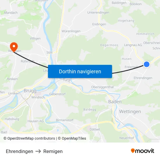 Ehrendingen to Remigen map
