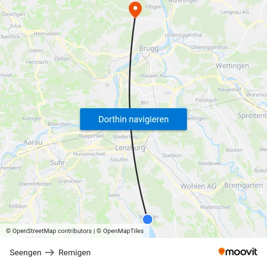 Seengen to Remigen map