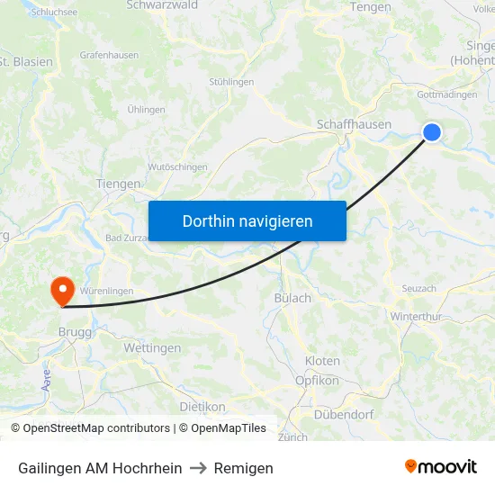 Gailingen AM Hochrhein to Remigen map