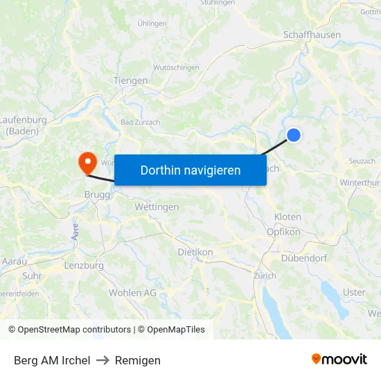 Berg AM Irchel to Remigen map