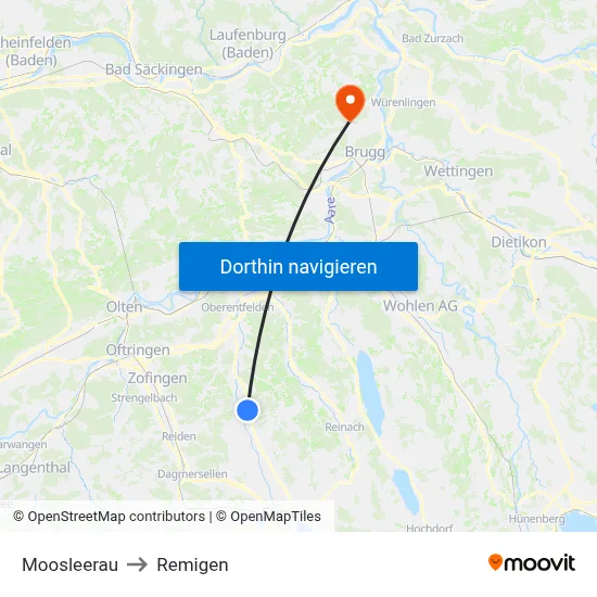 Moosleerau to Remigen map