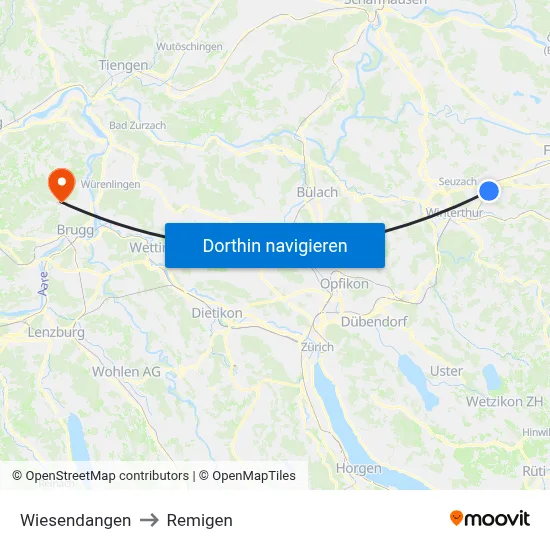 Wiesendangen to Remigen map