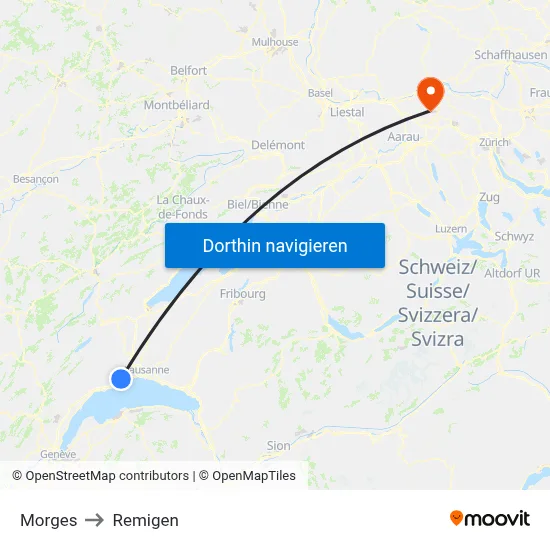 Morges to Remigen map