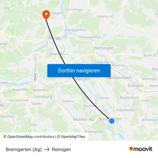 Bremgarten (Ag) to Remigen map