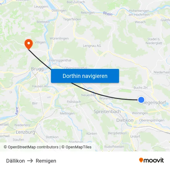Dällikon to Remigen map
