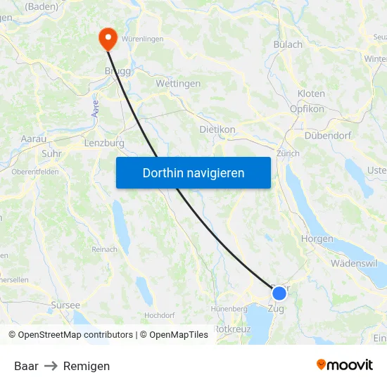 Baar to Remigen map
