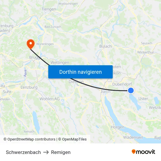 Schwerzenbach to Remigen map