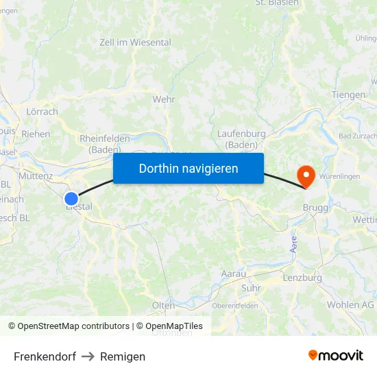 Frenkendorf to Remigen map