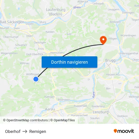 Oberhof to Remigen map
