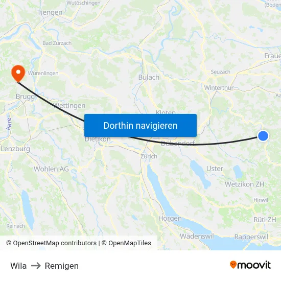 Wila to Remigen map