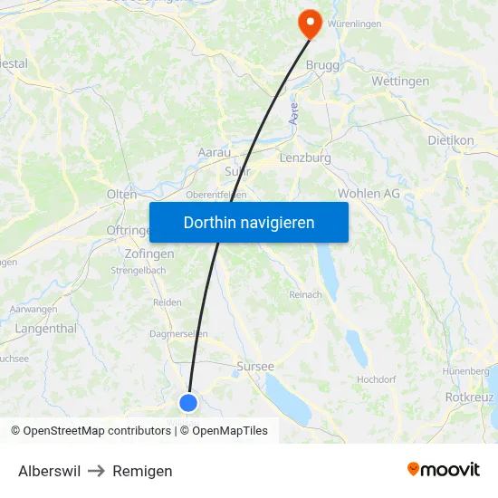 Alberswil to Remigen map
