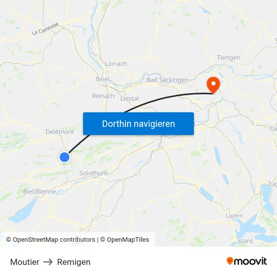 Moutier to Remigen map