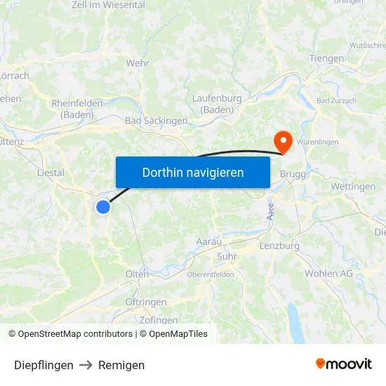 Diepflingen to Remigen map