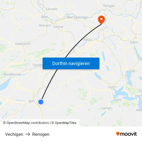 Vechigen to Remigen map