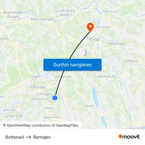 Bottenwil to Remigen map