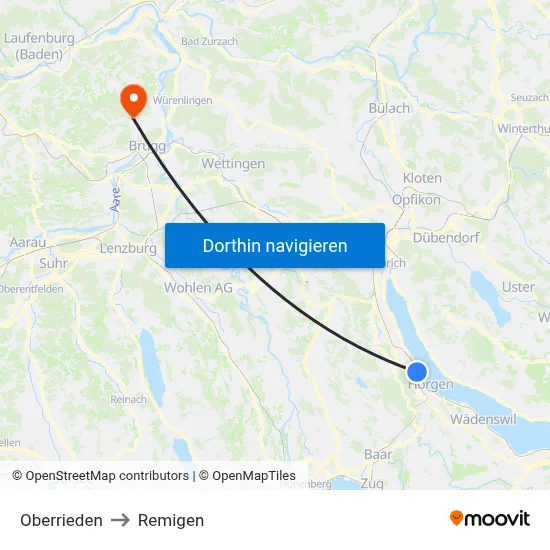 Oberrieden to Remigen map