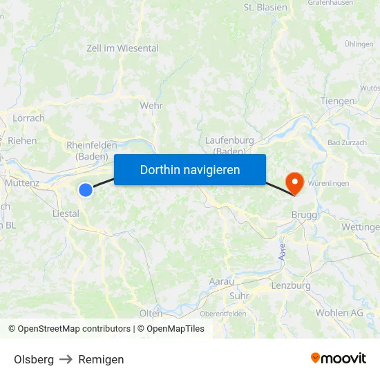Olsberg to Remigen map
