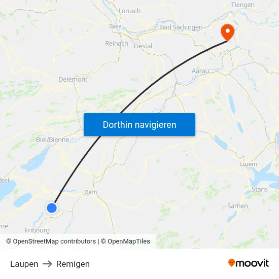 Laupen to Remigen map