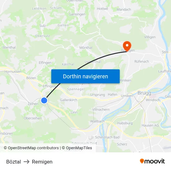 Böztal to Remigen map