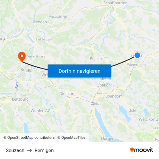 Seuzach to Remigen map