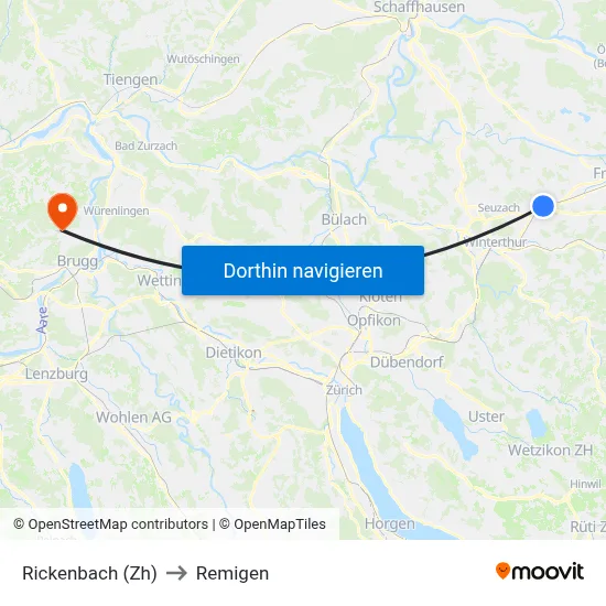 Rickenbach (Zh) to Remigen map