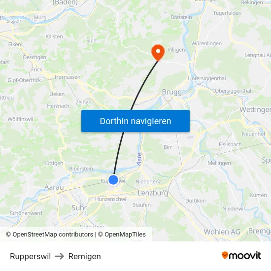 Rupperswil to Remigen map