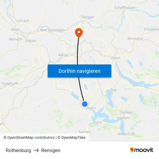 Rothenburg to Remigen map
