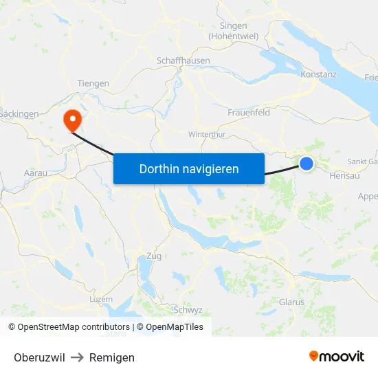 Oberuzwil to Remigen map