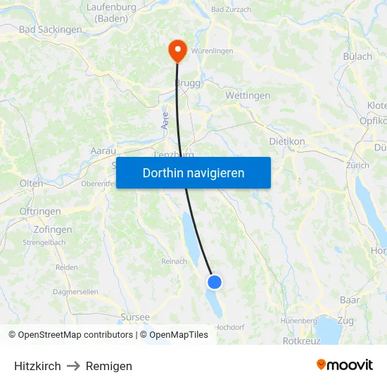 Hitzkirch to Remigen map