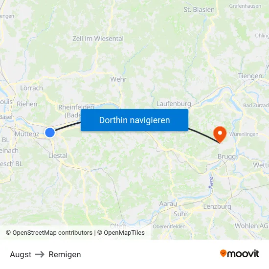 Augst to Remigen map