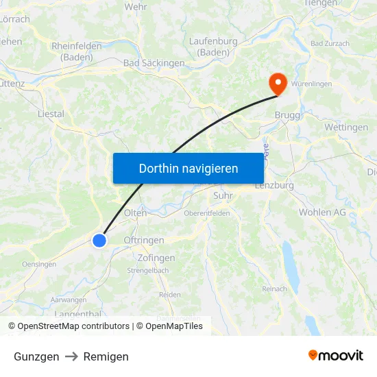 Gunzgen to Remigen map