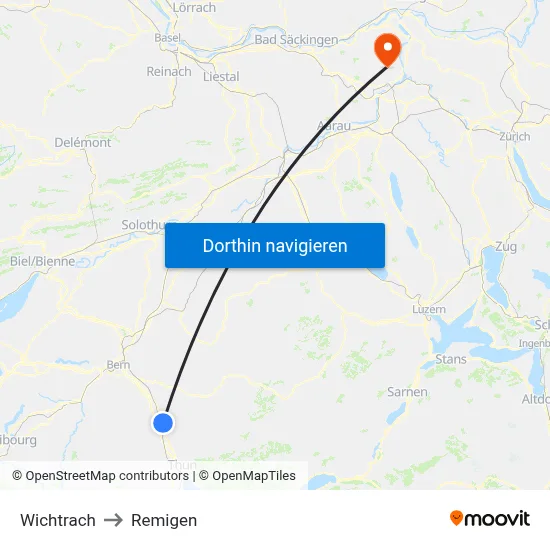 Wichtrach to Remigen map