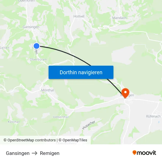 Gansingen to Remigen map