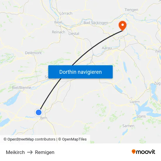 Meikirch to Remigen map