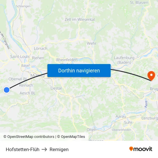Hofstetten-Flüh to Remigen map