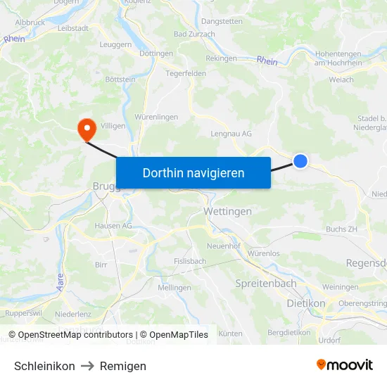 Schleinikon to Remigen map