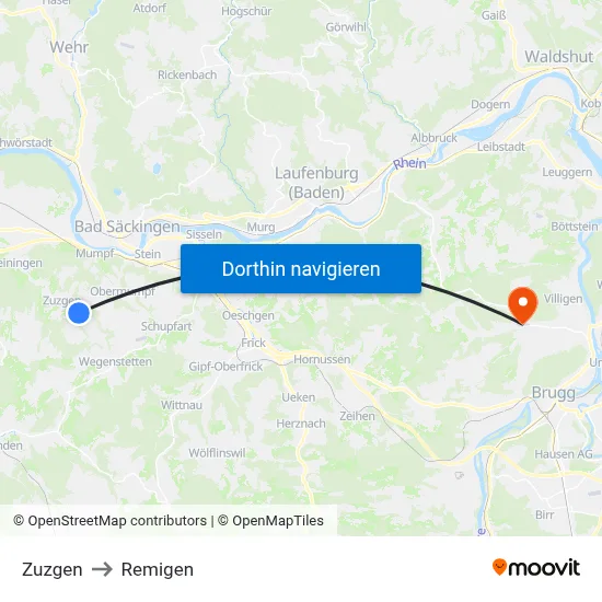 Zuzgen to Remigen map