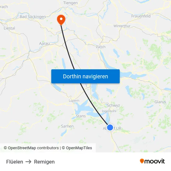 Flüelen to Remigen map