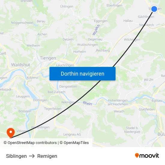 Siblingen to Remigen map